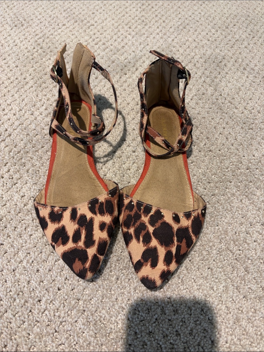 Old Navy Leopard Print Pointed Ankle-Strap Flats - Brown/Tan